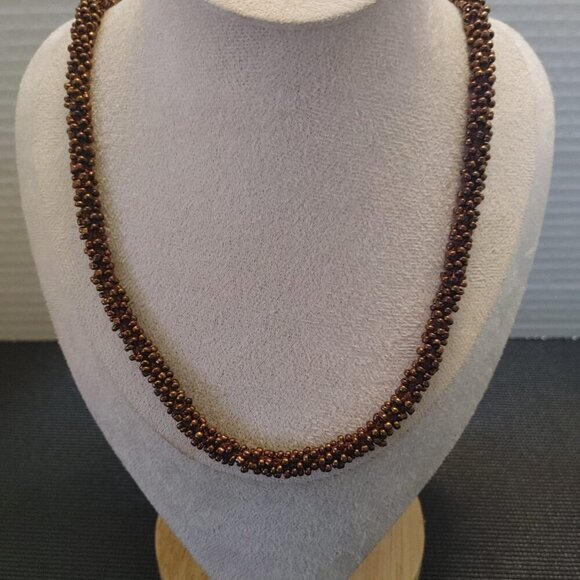 Vintage Pyrope Sparkly Brown Garnet Natural Gemstone Bead Necklace Gold Tone 19" - Picture 2 of 4